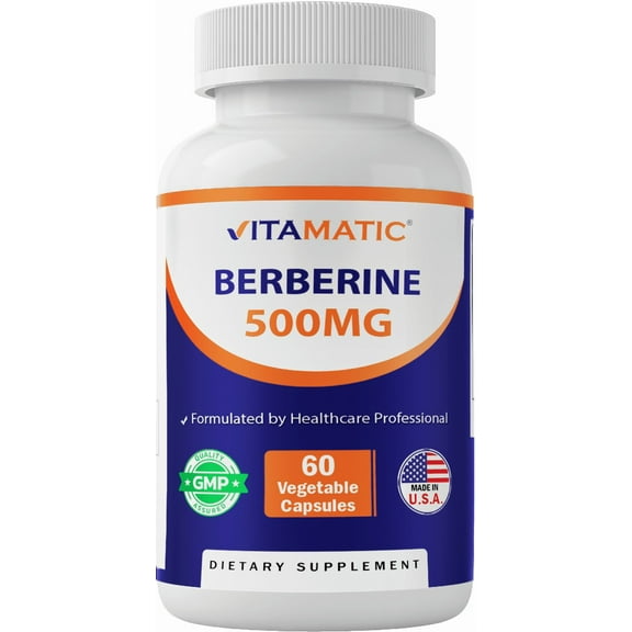 Vitamatic Berberine Supplement 500mg - 60 Vegetable Capsules - Made in The USA - Gluten Free - Non-GMO