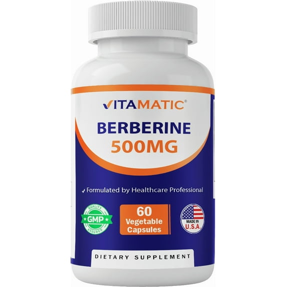 Vitamatic Berberine Supplement 500mg - 60 Vegetable Capsules - Made in The USA - Gluten Free - Non-GMO