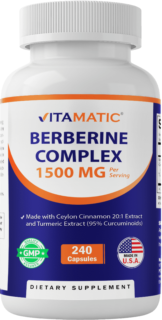 Vitamatic Berberine with Ceylon Cinnamon, 1500mg, 240 Capsules, Non-GMO, Gluten Free