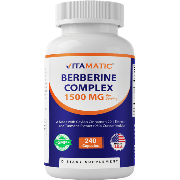 Vitamatic Berberine with Ceylon Cinnamon, 1500mg, 240 Capsules, Non-GMO, Gluten Free