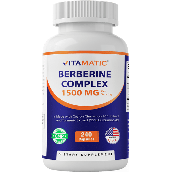 Vitamatic Berberine with Ceylon Cinnamon, 1500mg, 240 Capsules, Non-GMO, Gluten Free