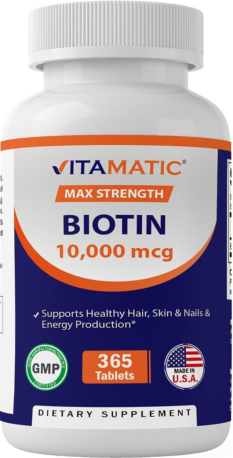 Vitamatic Biotin 10,000 mcg - Hair, Skin & Nails Health Supplement, 365 ...