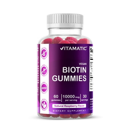 Vitamatic Biotin Gummies 10,000 mcg for  Hair, Skin & Nails Supports - 60 Vegan Gummies - Also Called Vitamin B7