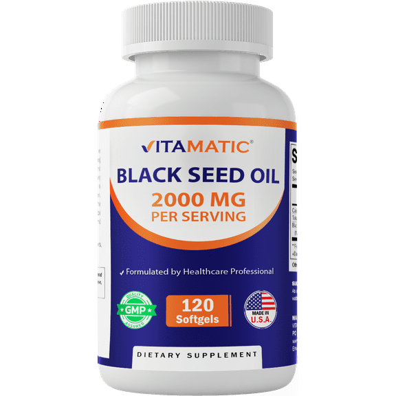 Vitamatic Black Seed Oil Capsules - 2000 mg per Serving - 120 Softgels - Colde Pressed - Contains Min 0.95% Thymoquinone - Supports Healthy Immune Response - Made in The USA