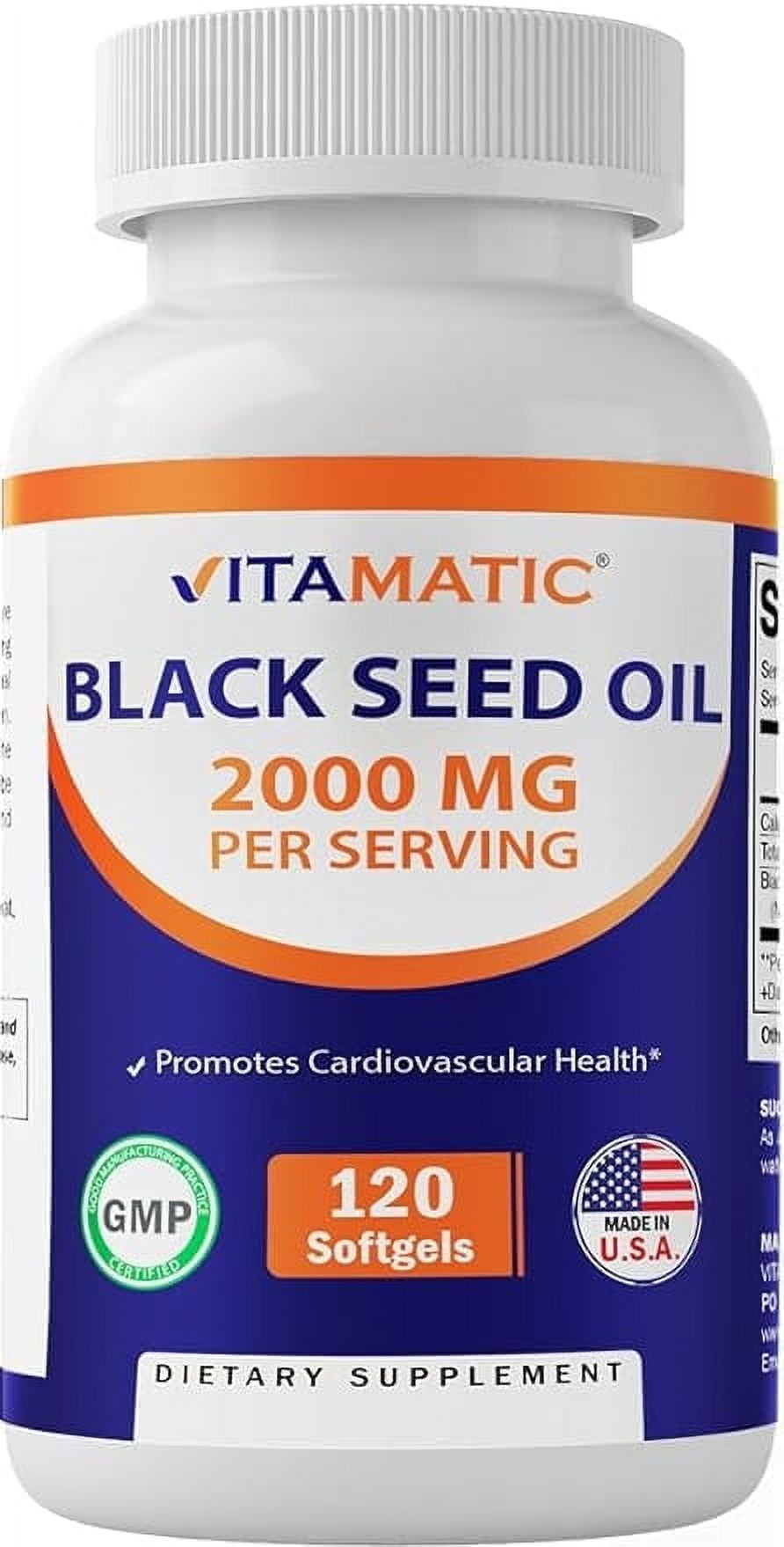 Vitamatic Black Seed Oil Capsules - 2000 mg per Serving - 120 Softgels - Colde Pressed - Contains Min 0.95% Thymoquinone - Supports Healthy Immune Response - Made in The USA