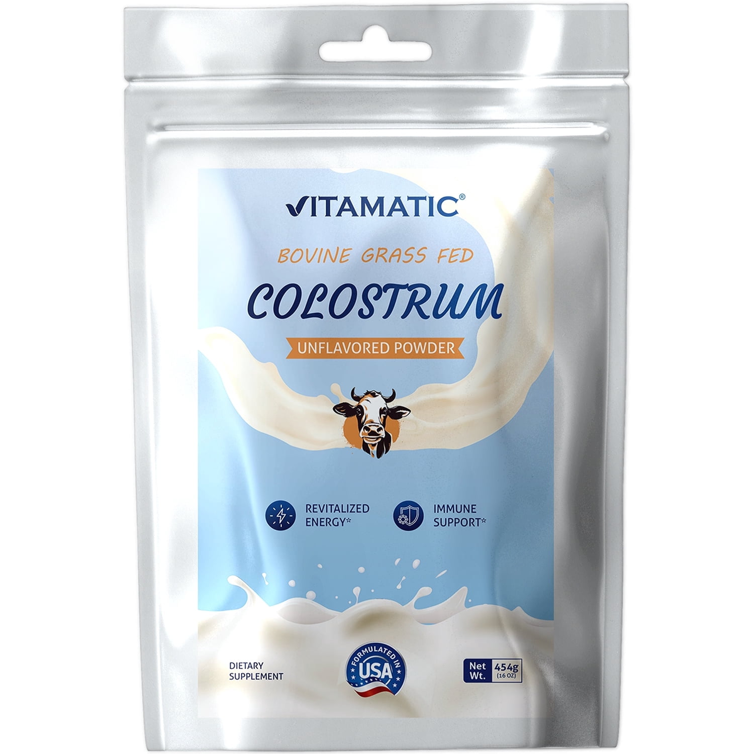 Vitamatic Bovine Colostrum 30% IgG Powder 16 OZ- Supplement for Gut Health, Hair Growth, Beauty, Muscle Recovery, & Immune Support - Easy to Mix - 227 Servings (Unflavored)