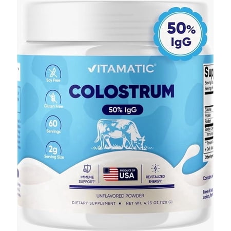 Vitamatic Bovine Colostrum Powder 50% Highest IgG Unflavored for Gut Health 1 Count 4.23 oz (120 g)