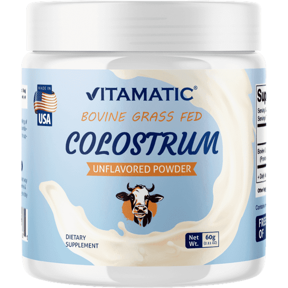 Vitamatic Bovine Colostrum 30% IgG Powder - Supplement for Gut Health, Hair Growth, Beauty, Muscle Recovery, & Immune Support - Easy to Mix - 60 Gram - 30 Servings (Unflavored)