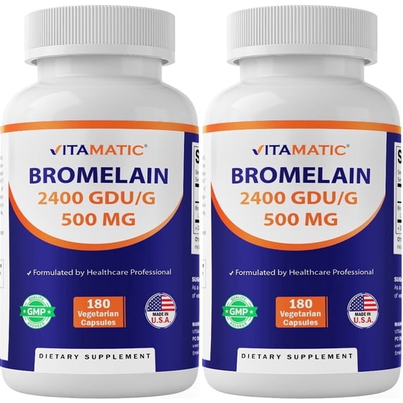 Vitamatic Bromelain 2400 GDU/g, 500 mg, 180 Capsules, Digestive Enzymes pack of 2