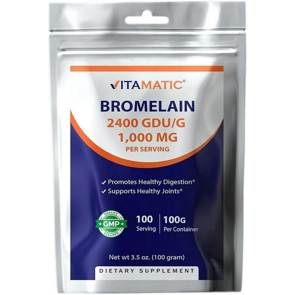 Vitamatic Bromelain Powder, 1000mg, Supports Digestion, 100 Grams