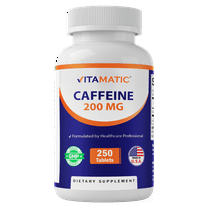 Vitamatic Caffeine Pills 200mg per Serving, 250 Vegetarian Tablets - Nootropic Supplement for Focused Energy
