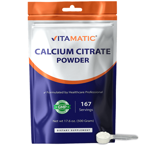 Vitamatic Calcium Citrate Powder  3000 mg per Serving, Provides 720 mg Elemental Calcium, 500 g (17.6 oz), Unflavored, Dietary Supplement