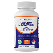 Vitamatic Calcium Magnesium Zinc D3 Boron | 365 Coated Tablets Supplement | Calcium 1200 mg, Magnesium 420mg, Zinc 25mg, Vitamin D3 1000 IU, Boron 1 mg | Non-GMO | Gluten Free | Made in USA