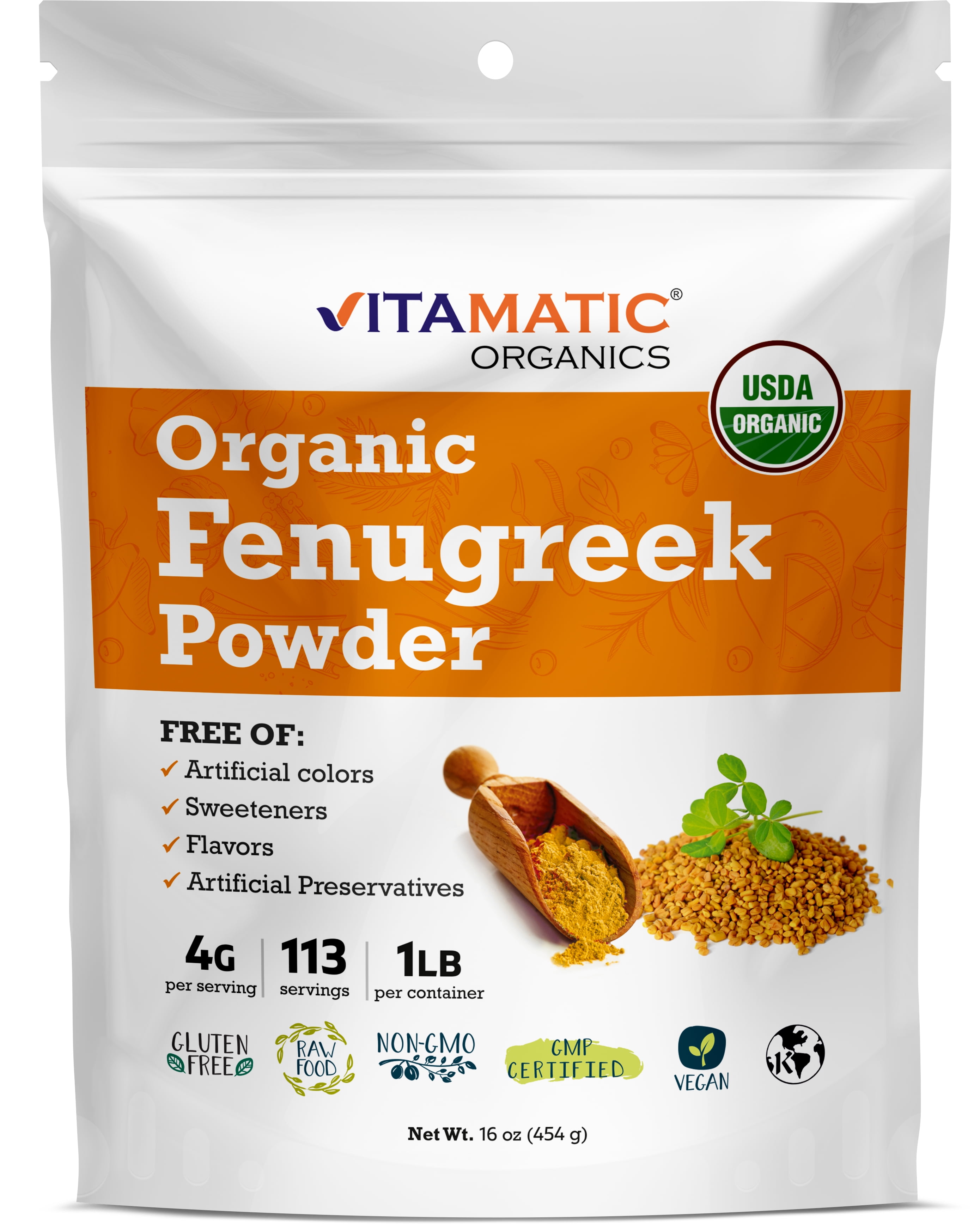 Vitamatic Certified USDA Organic Fenugreek Powder 1 Pound (16 Ounce ...