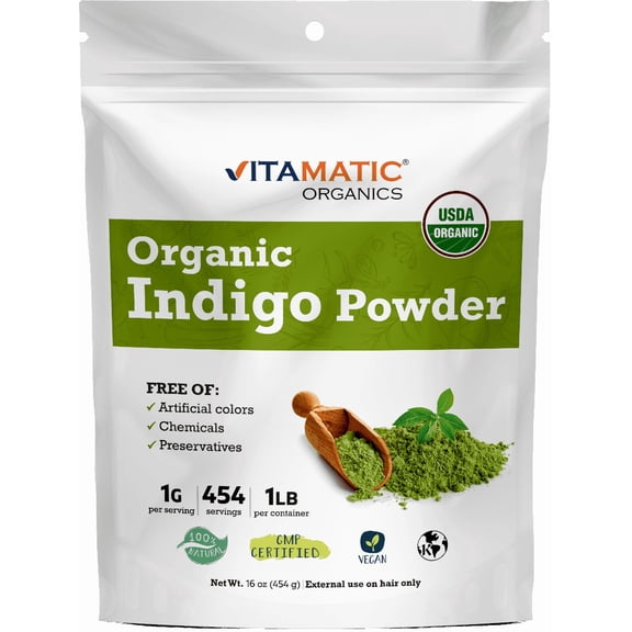 Vitamatic Certified USDA Organic Indigo Powder 1 Pound (16 Ounce)