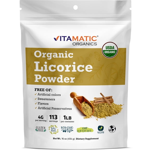 Vitamatic Certified USDA Organic Licorice Root Powder 1 Pound (16 Ounce)