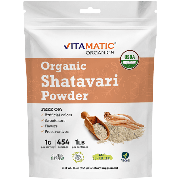Vitamatic Certified USDA Organic Shatavari Powder 1 Pound (16 Ounce)