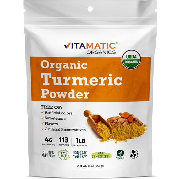 Vitamatic Certified USDA Organic Turmeric Powder 1 Pound (16 Ounce)