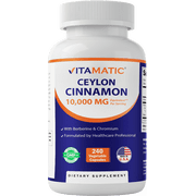 Vitamatic Ceylon Cinnamon 10000 mg Equivalent per Serving with Berberine & Chromium - 240 Vegetable Capsules - Non-GMO & Gluten Free
