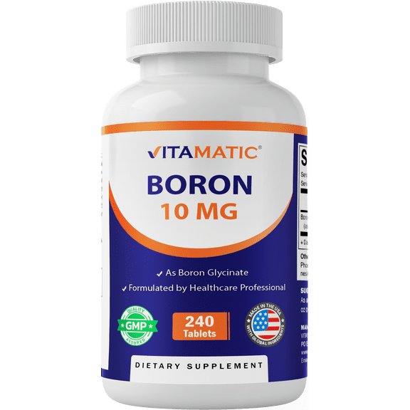 Vitamatic Chelated Boron (as Glycinate) 10mg 240 Tablets - Supports Hormone Balance, Bone Health & Connective Tissue