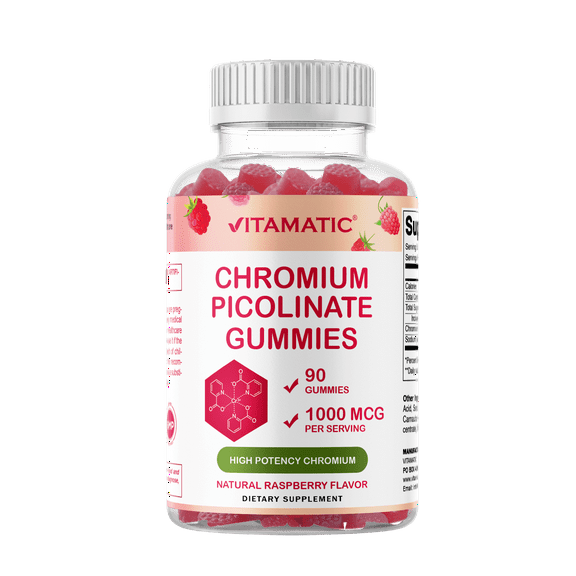 Vitamatic Chromium Picolinate 1000 mcg - 90 Gummies - High Potency Chromium - Raspberry Flavor