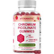 Vitamatic Chromium Picolinate 1000 mcg - 90 Gummies - High Potency Chromium - Raspberry Flavor