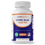 Vitamatic Citric Acid 1000 mg, 120 Vegetable Capsules, Non-GMO, Gluten Free, Made in USA