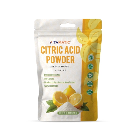 Vitamatic Citric Acid Powder 5 lb (80 oz) 100% Pure Anhydrous Crystalline Granules, Food Grade, Easy Dissolving for Cooking, Baking, Cleaning & Preserving