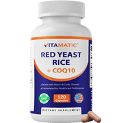 Vitamatic Citrinin-Free Red Yeast Rice 1200 mg. Capsules with CoQ10 100mg, Flush Free Niacin 100mg, & Garlic Powder 20mg - 120 Veg Capsules