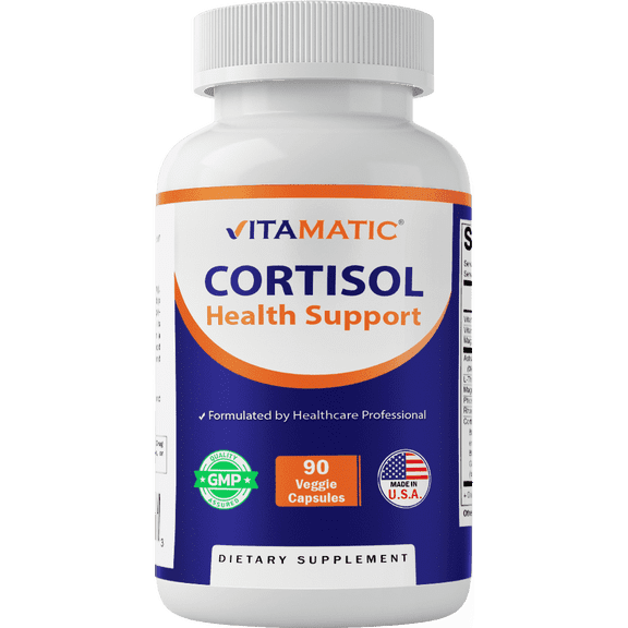 Vitamatic Cortisol Health Support - 90 Veggie Capsules - Made with Adaptogenic Blend with Ashwagandha, Rhodiola, Magnolia, L-Theanine, Phosphatidylserine