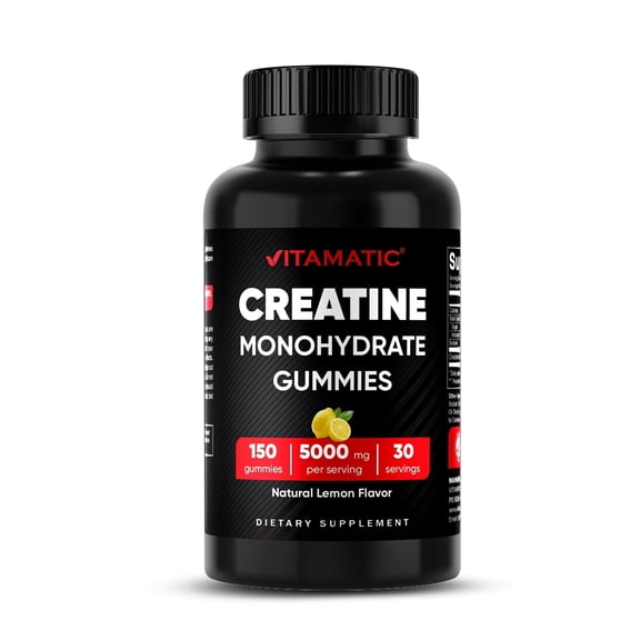 Vitamatic Creatine Gummies 5000mg per Serving Natural Lemon Flavor 150 Gummies Creatine Monohydrate for Muscle Strength, Energy & Recovery Non-GMO, Gluten-Free
