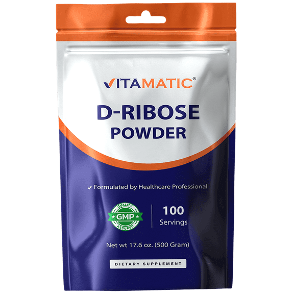 Vitamatic D-Ribose Powder Pure Unflavored Non-GMO Easy-Mix 500 Gram