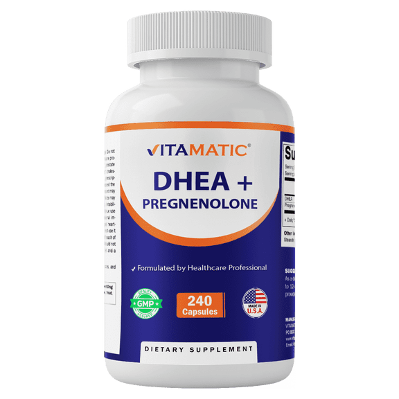 Vitamatic DHEA 100 mg + Pregnenolone 30 mg | 240 Capsules | Non-GMO