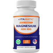 Vitamatic Extra Stregth Magnesium Oxide 400 mg 120 Vegetarian Tablets - Supports Muscle, Nerve, and Heart Health* - Made in The USA - Non-GMO & Gluten Free