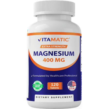 Vitamatic Extra Stregth Magnesium Oxide 400 mg 120 Vegetarian Tablets - Supports Muscle, Nerve, and Heart Health* - Made in The USA - Non-GMO & Gluten Free