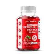 Vitamatic Extra Strength Vitamin B12 5000 mcg Methyl B12 Gummies - 240 Count - Energy Metabolism Support and Nervous System Health Support, Natural Cherry Flavored