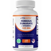 Vitamatic Ferrous Fumarate 325 mg + Vitamin C 100 mg (104 mg Elemental Iron) – High Potency Iron Supplement – Gentle on Stomach, 120 Tablets, Made in USA