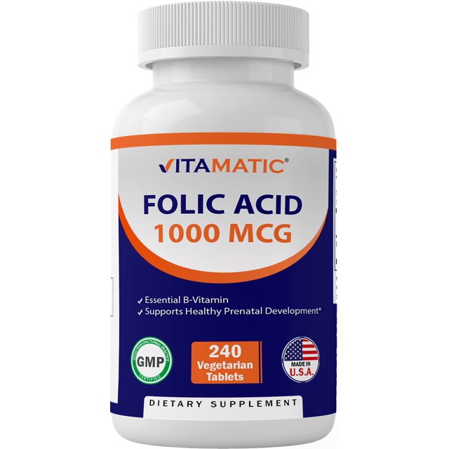 Vitamatic Folic Acid 1000 mcg (1 mg) Vegetarian Tablets 1667 mcg