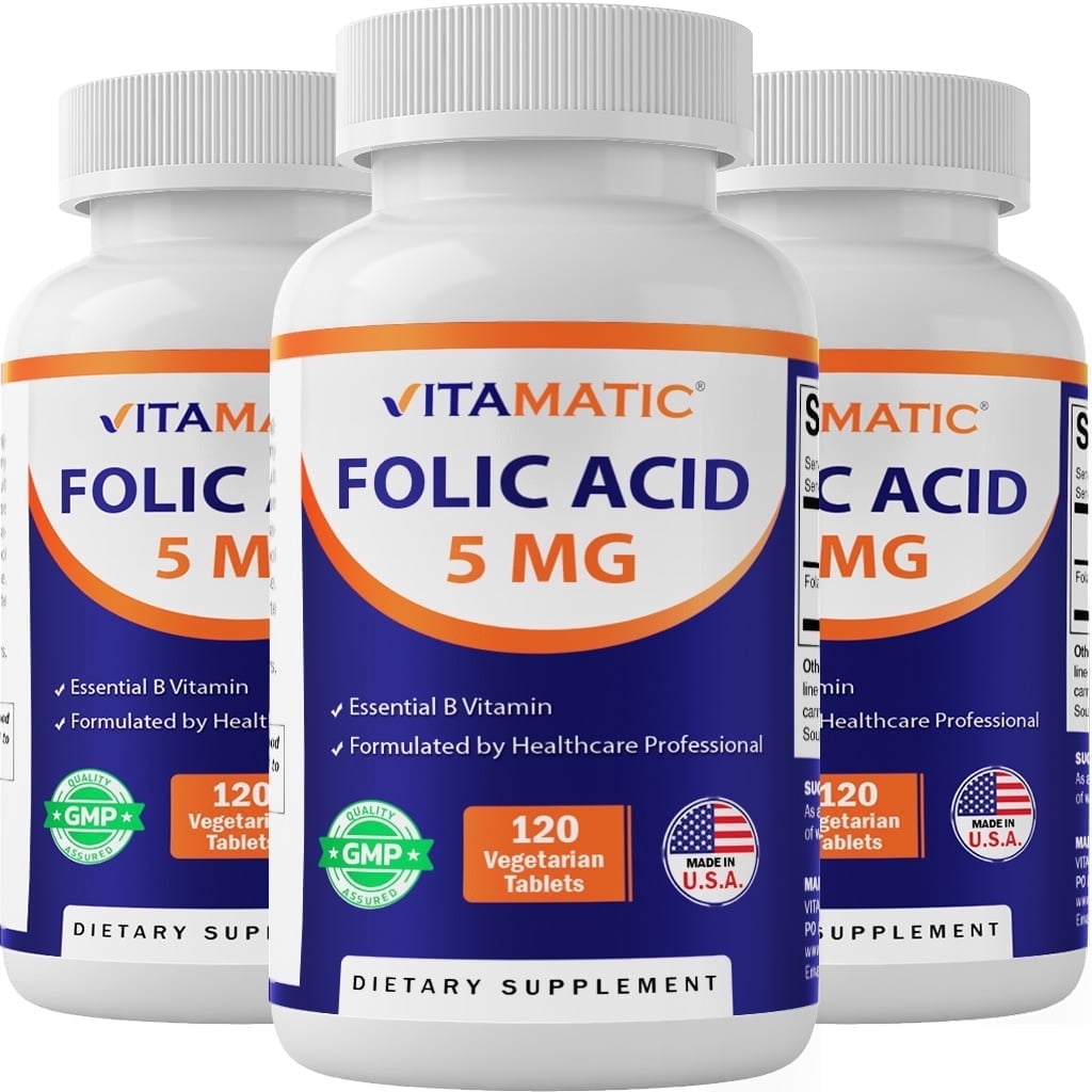 Vitamatic Folic Acid 5mg, 120 Vegetarian Tablets (Pack of 3)