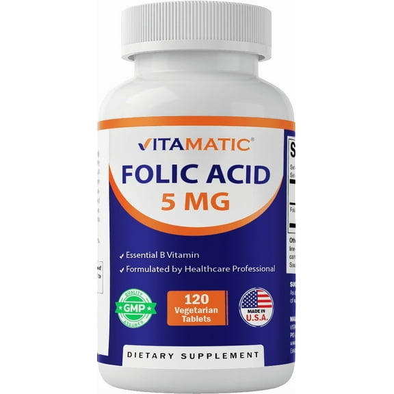 Vitamatic Folic Acid 5mg (5000 mcg) - 120 Vegetarian Tablets - (Vitamin B9 Folate)