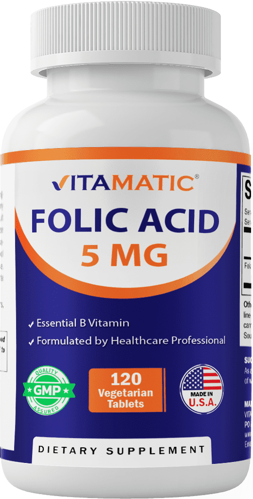 Vitamatic Folic Acid 5mg (5000 mcg) - 120 Vegetarian Tablets - (Vitamin B9 Folate)