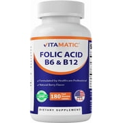Vitamatic Folic Acid B12 B6 - Heart Health, Energy & Red Blood Cell Support - 180 Fast Dissolve Tablets