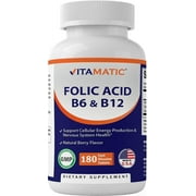 Vitamatic Folic Acid B12 B6 - Heart Health, Energy & Red Blood Cell Support - 180 Fast Dissolve Tablets