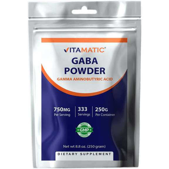 Vitamatic Gamma Aminobutyric Acid Powder 750 mg per Serving - 250 Grams - Also Called GABA - 333 Servings