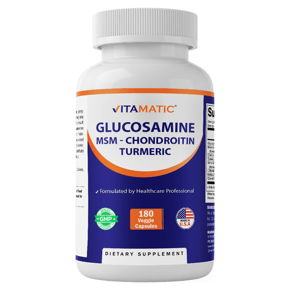 Vitamatic Glucosamine Chondroitin MSM 180 Veggie Capsules  Joint Support Supplement for Women & Men  Shellfish Free, Non-GMO