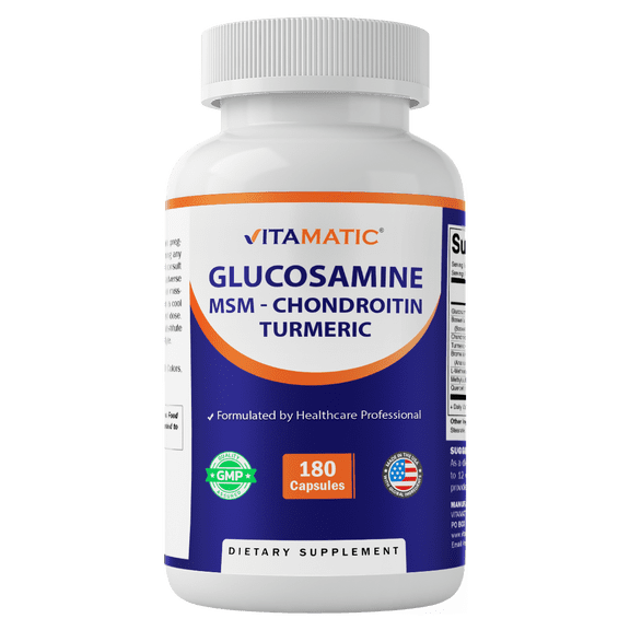 Vitamatic Glucosamine Chondroitin MSM 180 Veggie Capsules – Joint Support Supplement for Women & Men – Shellfish Free, Non-GMO
