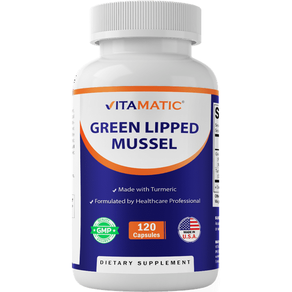 Vitamatic Green Lipped Mussel 2500 mg Equivalent with Turmeric 120 Veg Capsules | Formulated by Healthcare Professionals | Non-GMO & Gluten Free