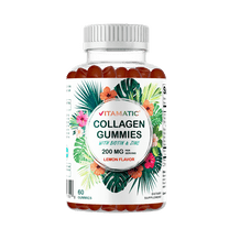 Vitamatic Hydrolyzed Collagen Gummies with Vitamin C, Zinc, Biotin for Healthy Skin Support, 60 Count