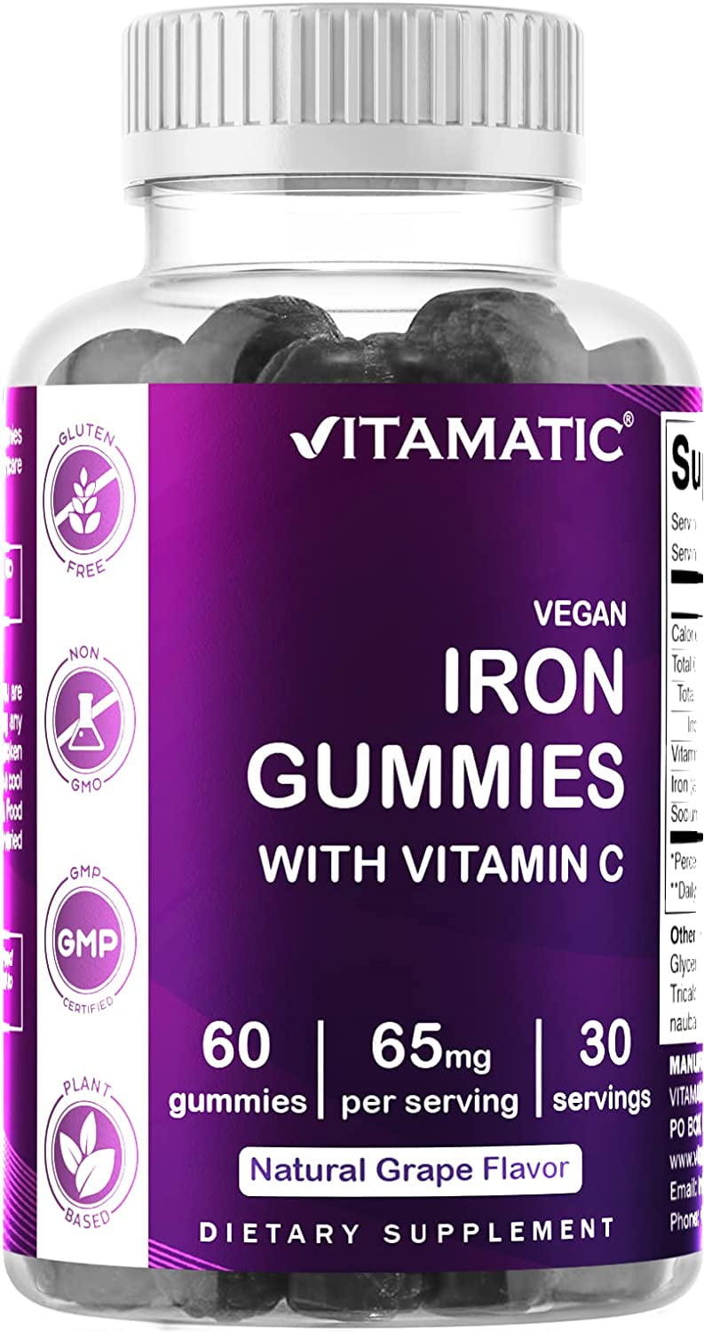 Vitamatic Iron 65 mg Gummies Supplement for Women & Men 60 Vegan Gummies Great Tasting Iron