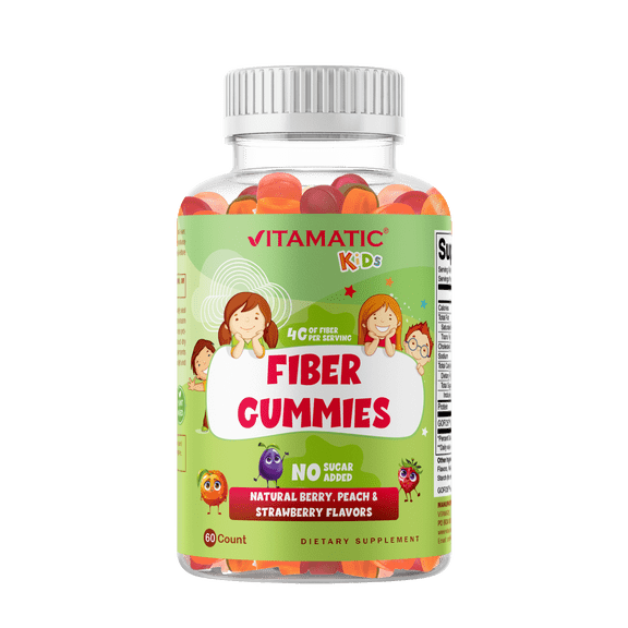 Vitamatic Kids Prebiotic Fiber Gummies for Adults - 4G Fiber Extra Strength - Zero Sugar Added - 60 Pectin Based Gummies - Digestive Health & Regularity Support
